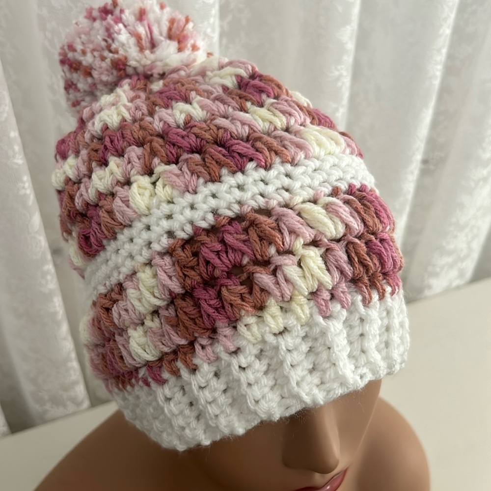 Hand made crochet hat with pompom